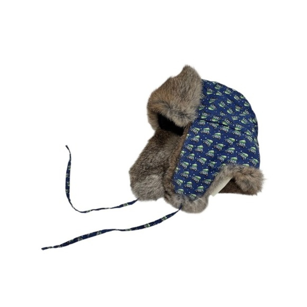 Hat Attack Kids Trapper Hat Winter Warm Fur Lined Blue Christmas Car Print‎